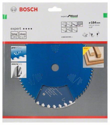 BOSCH Hoja de sierra Expert para madera 184 x 16 x 2,6 mm, 40 2608644036