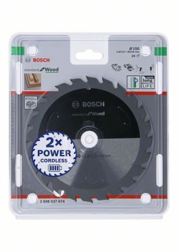 BOSCH Hoja de sierra para sierras inalámbricas; Estándar para Madera 150x20/16x1.6/1.0x24T 2608837674