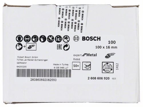 BOSCH Muela abrasiva de fibra R444, Expert for Metal 100 mm, 16 mm, 100 2608606920