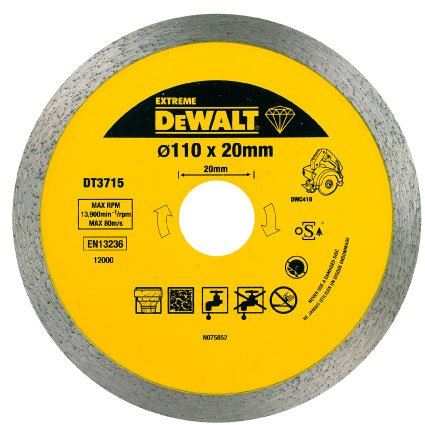 DeWALT Disco de diamante para cortador de azulejos 110 x 20 mm para cortar mármol, porcelana, granito DT3715