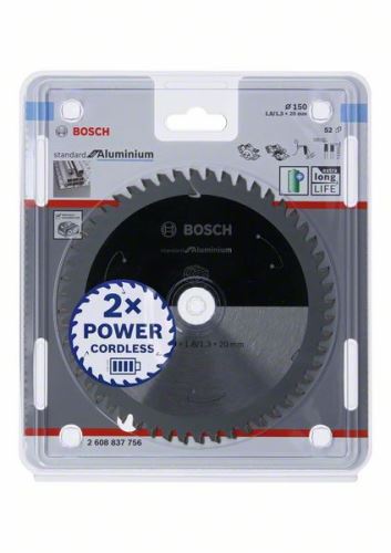 BOSCH Hoja de sierra para sierras inalámbricas; Estándar para Aluminio 150x20x1.8/1.3x52T 2608837756