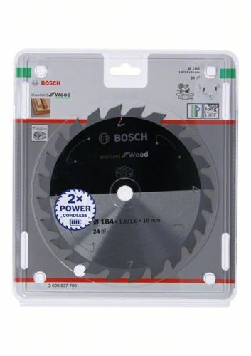 BOSCH Hoja de sierra para sierras inalámbricas; Estándar para Madera 184x16x1.6/1.0x24T 2608837700