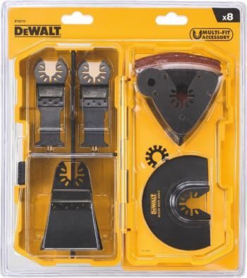 DeWALT Set (8 piezas) para herramientas oscilantes (1x DT20700, 1x DT20701, 1x DT20704, 1x DT20705, DT20710, 3x papel de lija 93 x 93 mm) DT20731