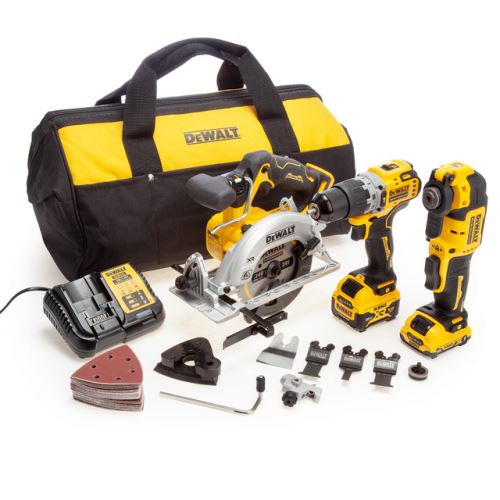 Kit de 3 piezas sin escobillas Dewalt 12V XR (1 batería de 2Ah x 1 de 5Ah) en bolsa de transporte DCK318P1D1