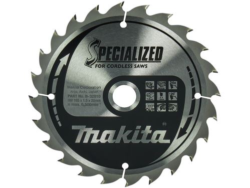 MAKITA Hoja de sierra para madera SPECIALIZED 165x1,5x20 mm 24Z para sierras de batería B-32910