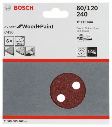 BOSCH Papel de lija C430, 5 piezas 60; 120; 240 2608605107