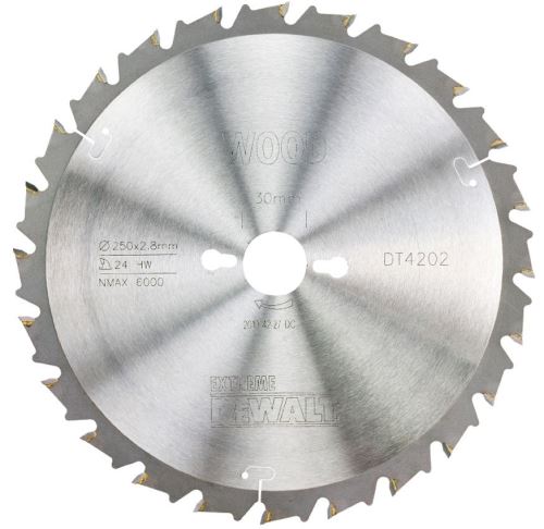 Hoja de sierra de brazo radial DeWALT, FT/DL 10°, 250 x 30 mm, 24 dientes DT4202