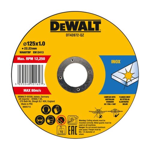 DeWALT Disco de corte para metal y acero inoxidable 125 x 1 mm (25 uds) DT43972