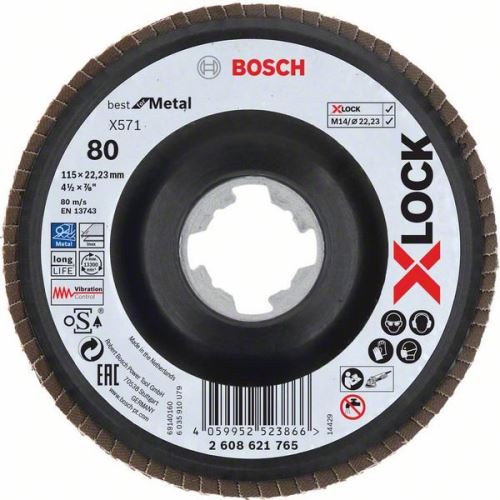 BOSCH X-LOCK Muelas abrasivas de láminas del sistema Best for Metal Ø 115 mm, G 80, X571, versión curvada, plástico 2608621765