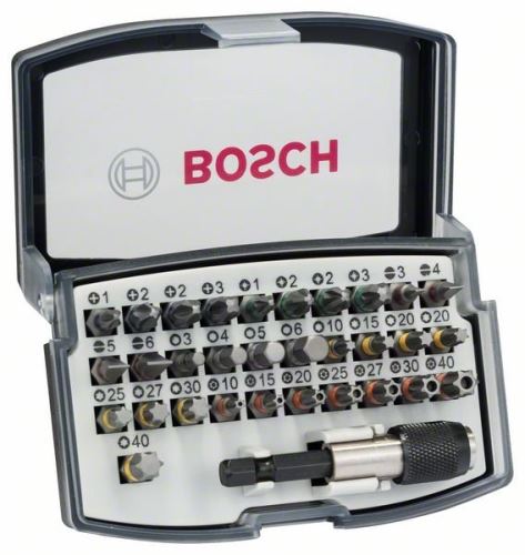 BOSCH Juego de puntas de destornillador PH1 de 32 piezas; PH2; PH2; PH3; PZ1; PZ2; PZ2; PZ3; HEX 3; HEX 4; HEX 5; HEX 6; T10; T15; T20; T20; T25; T27; T30; T40 2607017319