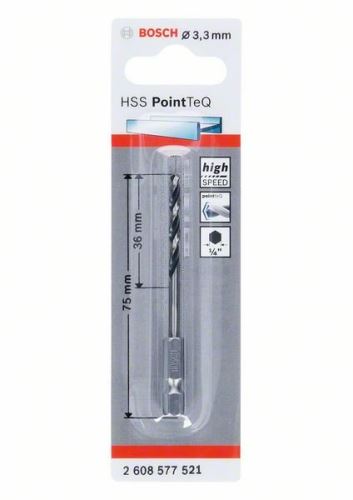 BOSCH Broca para metal HSS PointTeQ HEX con vástago de 6 puntas; 3,3 mm (5 unidades) 2608577521