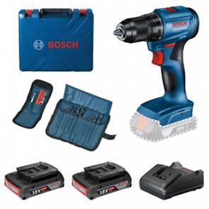 BOSCH Juego de herramientas combinadas inalámbricas GSR 185-LI + 2x batería 2,0 Ah + juego de accesorios de 23 piezas en maletín 0615990N25