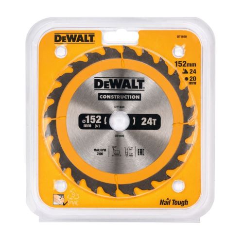 DeWALT Hoja de sierra para madera 152 mm 24 dientes DT1930