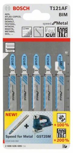 BOSCH Hoja de sierra para sierra alternativa T 121 AF Speed for Metal (5 uds) 2608636699