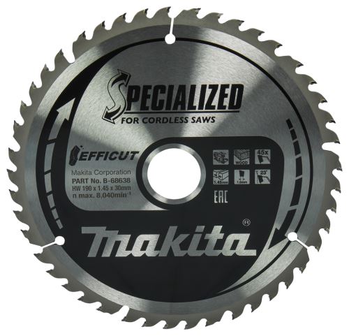 Hoja de sierra para madera MAKITA Efficut 190x1,45x30 mm 45 dientes B-68638