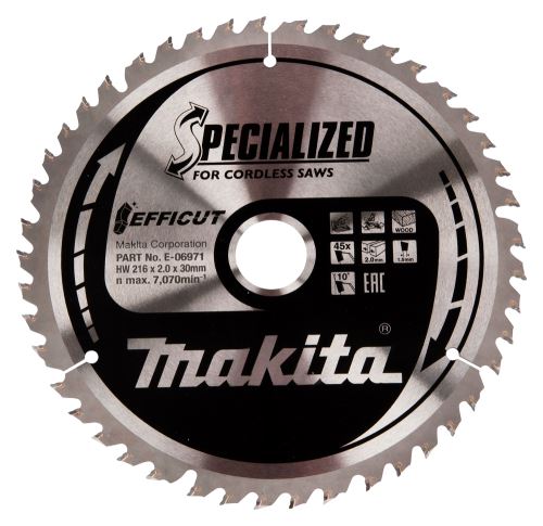 Hoja de sierra para madera MAKITA Efficut 216x2x30 mm 45 dientes E-06971