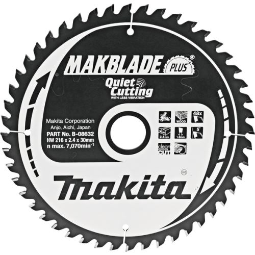 Hoja de sierra para madera MAKITA MAKBLADEplus 216x2,4x30 mm 48 dientes B-08632