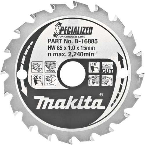 Hoja de sierra para madera MAKITA SPECIALIZED 85x1x15 mm 20 dientes para sierras de batería B-16885