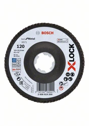 BOSCH X-LOCK Muelas abrasivas de láminas del sistema Best for Metal Ø 115 mm, G 120, X571, versión curvada, fibra de vidrio 2608619200