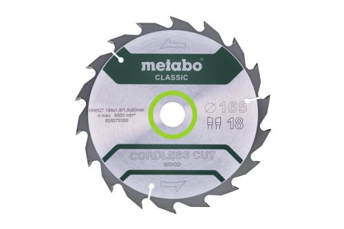 METABO Hoja de sierra 165 x 20 mm, 18 dientes, 20° CordlessCutClassic 628272000