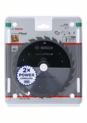 BOSCH Hoja de sierra para sierras inalámbricas; Estándar para Madera 165x20x1.5/1.0x24T 2608837685