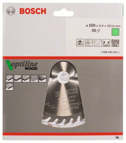 BOSCH Hoja de sierra Optiline Madera 150 x 20/16 x 2,4 mm, 36 2608640593