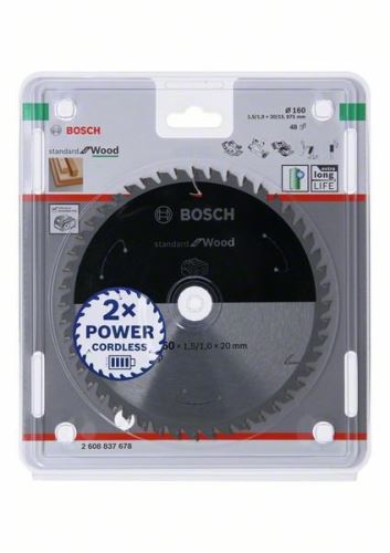 BOSCH Hoja de sierra para sierras inalámbricas; Estándar para Madera 160x20/15.875x1.5/1.0x48T 2608837678