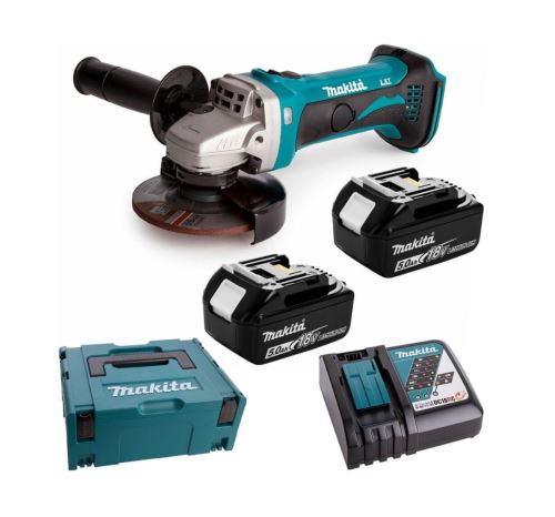 Amoladora angular Makita Aku 115mm Li-ion LXT 18V/5.0Ah, Makpac DGA452RTJ