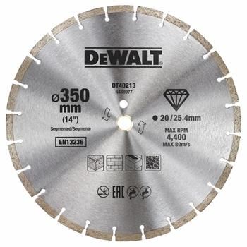 Rueda segmentada de diamante DeWALT, corte en seco, 350 x 25,4 mm DT40213