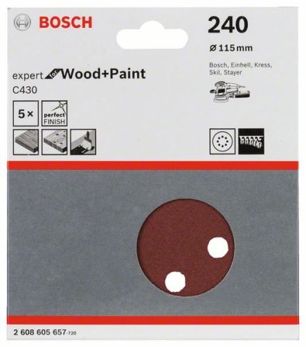 Papel de lija BOSCH (5 piezas); 115 mm, 240 2608605657