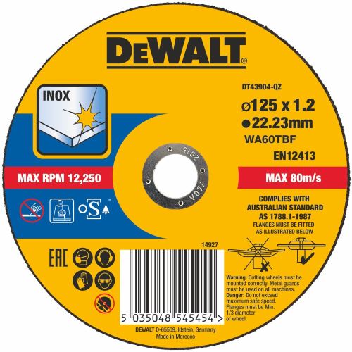 DeWALT Disco de corte para acero inoxidable 125 x 22,2 x 1,2 mm DT43904