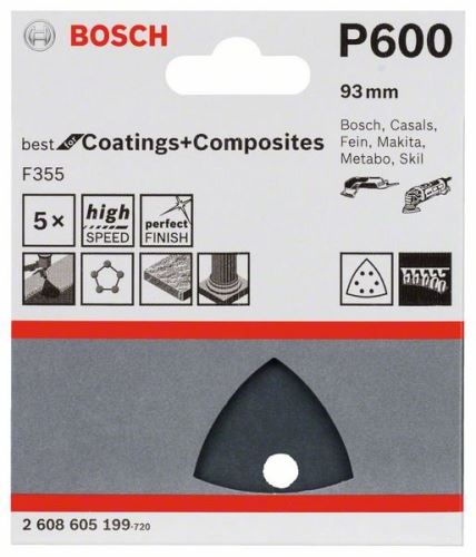 BOSCH Papel de lija F355, paquete de 5 93 mm, 600 2608605199