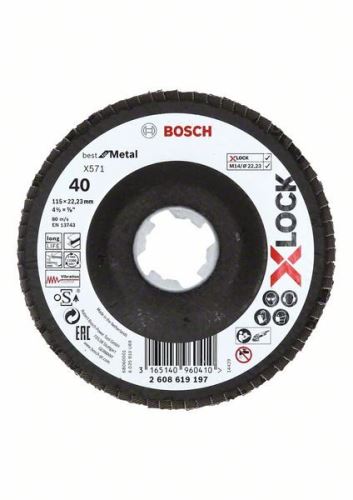 BOSCH X-LOCK Muelas abrasivas de láminas del sistema Best for Metal Ø 115 mm, G 40, X571, versión curvada, fibra de vidrio 2608619197