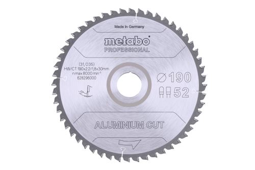 METABO Hoja de sierra 190 x 30 mm, 52 dientes, 5°neg AlumCutProf 628296000