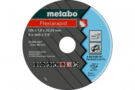 METABO Disco abrasivo Flexiarapid 105 x 1,6 x 16,0 INOX, TF 41 616180000