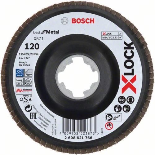 BOSCH X-LOCK Muelas abrasivas de láminas del sistema Best for Metal Ø 115 mm, G 120, X571, versión curvada, plástico 2608621766