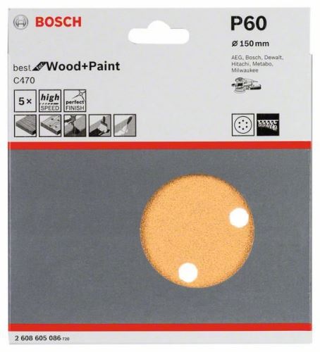 BOSCH Papel de lija C470, 150 mm, 60 (5 uds) 2608605086