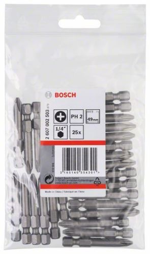 BOSCH Punta de destornillador extra dura Extra-Hart PH 2, 49 mm (25 uds) 2607002503