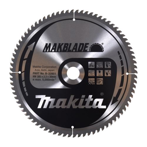 Hoja de sierra para madera MAKITA MAKBLADE 305x2,3x30 mm 80 dientes B-32851