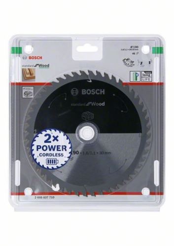 BOSCH Hoja de sierra para sierras inalámbricas; Estándar para Madera 190x30/20x1.6/1.1x48T 2608837710