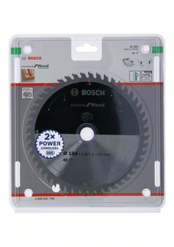 BOSCH Hoja de sierra para sierras inalámbricas; Estándar para Madera 184x20x1.6/1.1x48T 2608837703