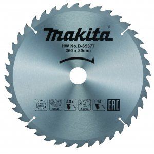 Hoja de sierra para madera MAKITA TCT 260x2,6x30 mm 40 dientes D-65377