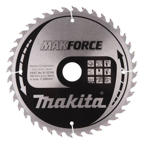 MAKITA Hoja de sierra para madera MAKFORCE 210x2,4x30 mm 40 dientes B-32356