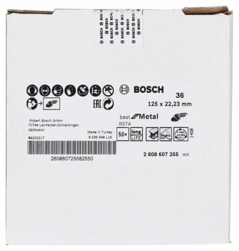 Muela abrasiva de fibra BOSCH R574, Best for Metal D = 125 mm; k = 36 2608607255