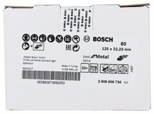 Muela abrasiva de fibra BOSCH R574, Best for Metal D = 125 mm; GRAMO = 80 2608606734