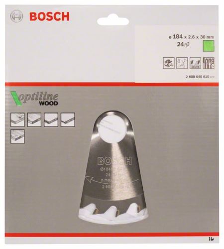 BOSCH Hoja de sierra Optiline Madera 184 x 30 x 2,6 mm, 24 2608640610