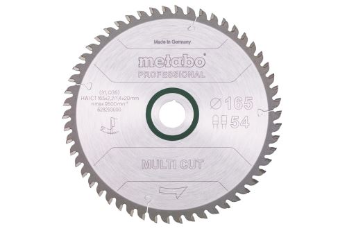 METABO Hoja de sierra 165 x 20 mm, 54 dientes, 5° Power Cut prof 628293000