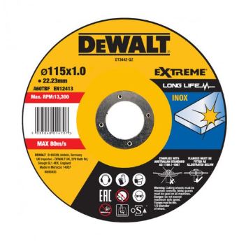 Disco de corte de acero inoxidable DeWALT 115 x 1 x 22,23 mm DT3442