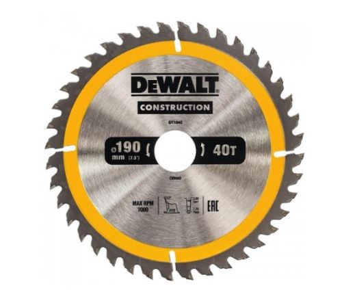 DeWALT Hoja de sierra 190 x 30 mm, 40 dientes, ATB 10°, ancho de hoja 1,7 mm, corte universal DT1945