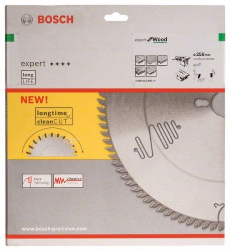 BOSCH Hoja de sierra Expert para madera 250 x 30 x 3,2 mm, 40 2608642505